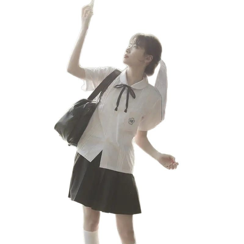 Taiwan School Uniform Suit with Middle School Student Jk Uniform White Shirt Accordion Pleat High School Preppy Style Graduation Class Uniform Summer
