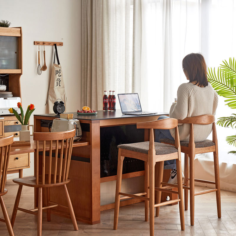 SOURCE manufacturer Nordic solid wood cherry wood island table black walnut bar Japanese-style integrated sideboard cabinet kitchen storage cabinet