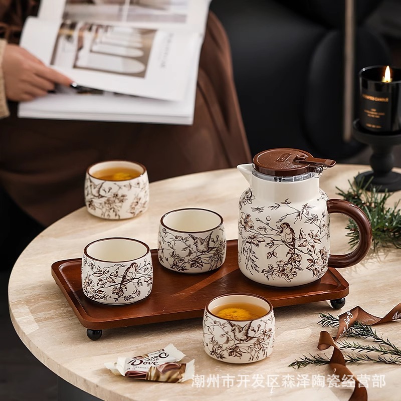 French Style Tea Set suit Household Kettle Hospitality Tea Cup Set of Light Luxury High-end New House Housewarming Gift Box for Gift