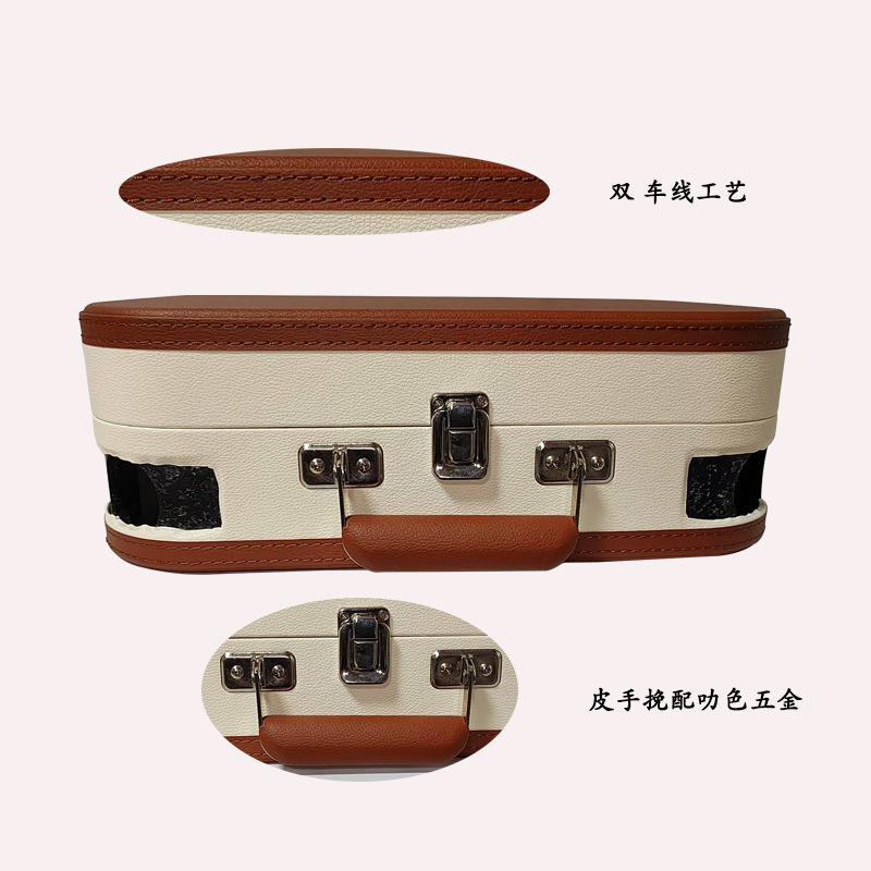 Customized Mdf Gramophone Cd Record Box, Antique Outer Bag, Leather Inner and Outer Rounded Arc-Shaped Handles