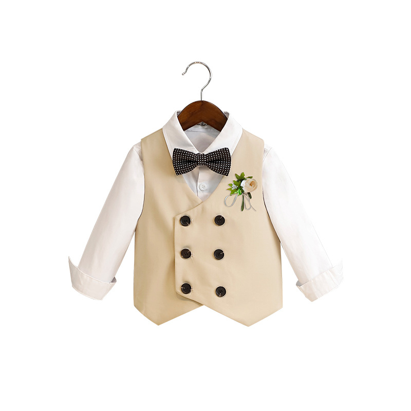Children's Vest Suit Spring New Flower Girl Wedding Dress Baby First Birthday Suit Boy Piano Performance Suit