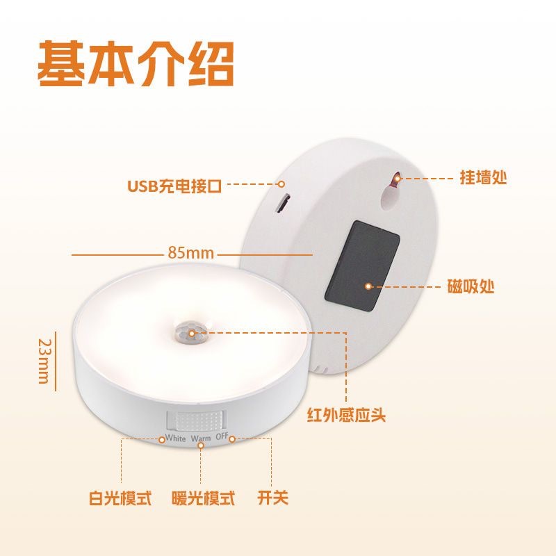 Switch + Intelligent Human Body Sensor Led Night Light, Dual-Color USB Rechargeable Magnetic Wardrobe Light with Smart Sensor