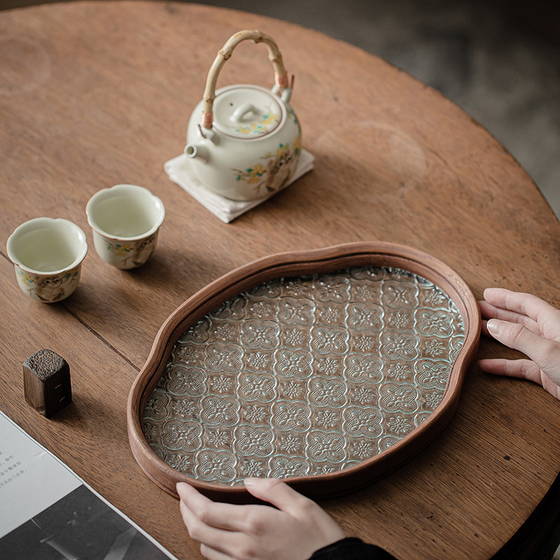 Begonia flower glass dry bubble plate small tea table tea holder tea tray pot bearing refreshment plate dry fruit plate storage plate