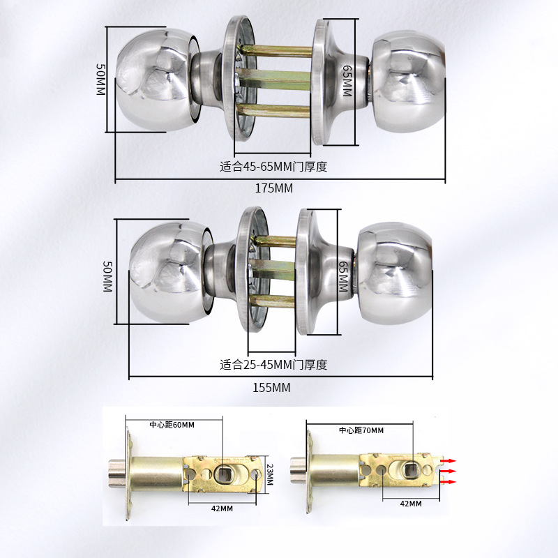 Three-Column Stainless Steel Ball Lock Three-Pole Bathroom Ball Lock Plastic Steel Door Lock Aluminum Alloy Kitchen Bathroom Door Lock