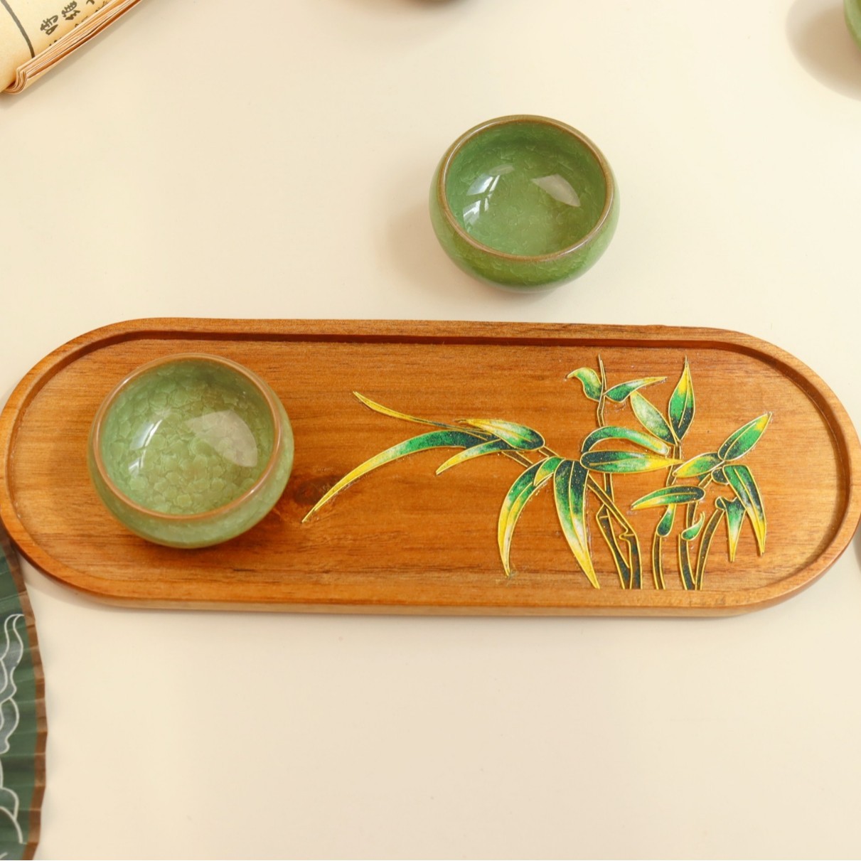 Cloisonné Enamel Painting, Handmade DIY Material Kit, Tea Tray, Coaster, Bamboo Wood, Chinese Style Ornament