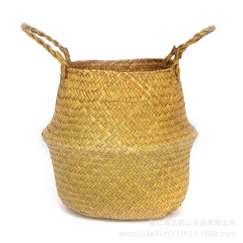 Hand-woven basket with hand gift flower arrangement basket round hand basket makeup storage sundries basket folding big belly basket in stock wholesale