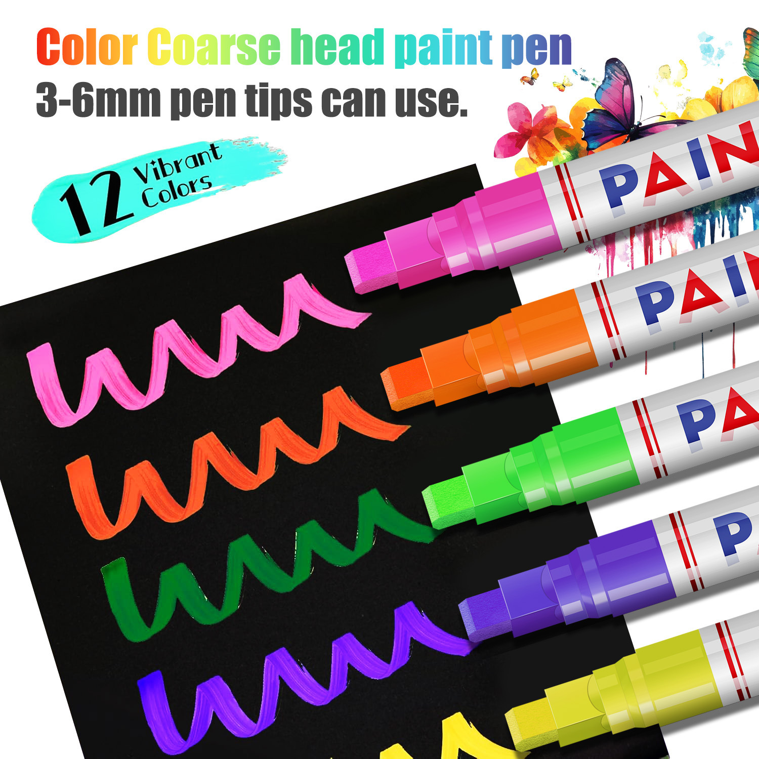 6mm Large-Head Paint Pen Sheet Metal Touch-Up Paint Pen Oil-Based Pen Washable Non-Erasable Large-Capacity Paint Pen