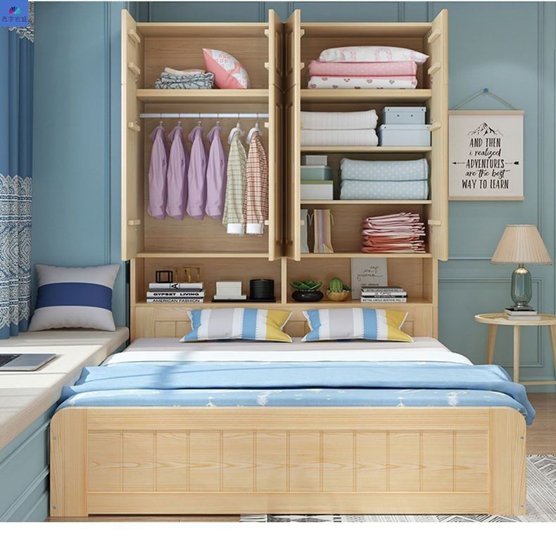 Современный простой шкаф из массива дерева, интегрированная многофункциональная детская двуспальная кровать с шкафом, домашняя спальня, татами