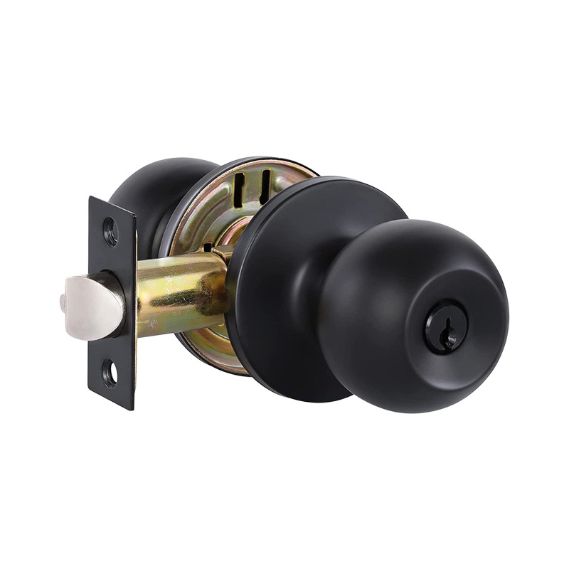 Hardware Three-Pole Ball Lock Black Anti-Theft Copper Lock Core Simple Door Handle Bedroom Door Silent Door Lock Cross-Border Wholesale