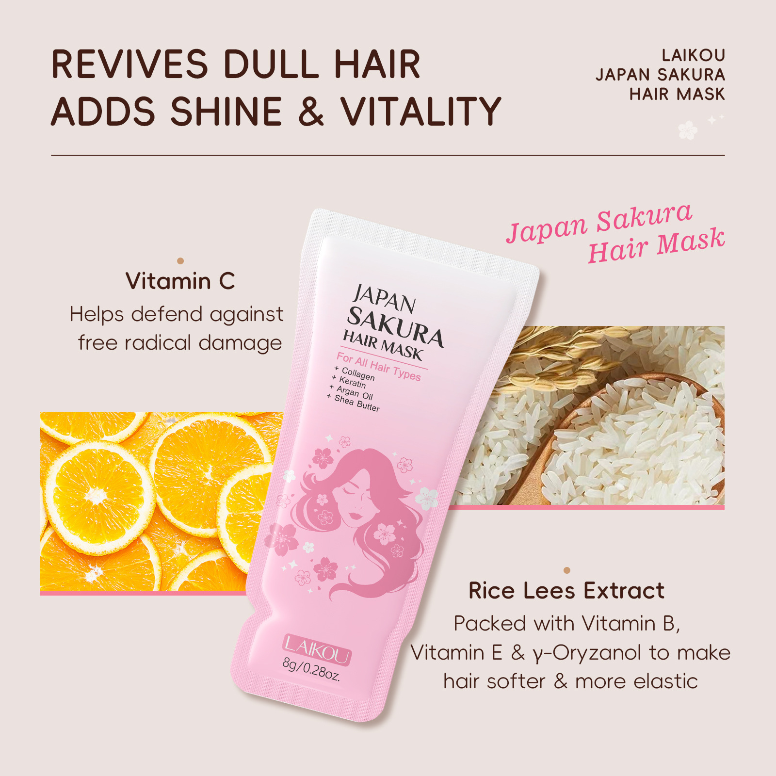 Cross-Border New Product Laiko Sakura Sheet Hair Mask 8g Repairs, Moisturizes, Restores Luster and Smoothness, Factory Spot Wholesale