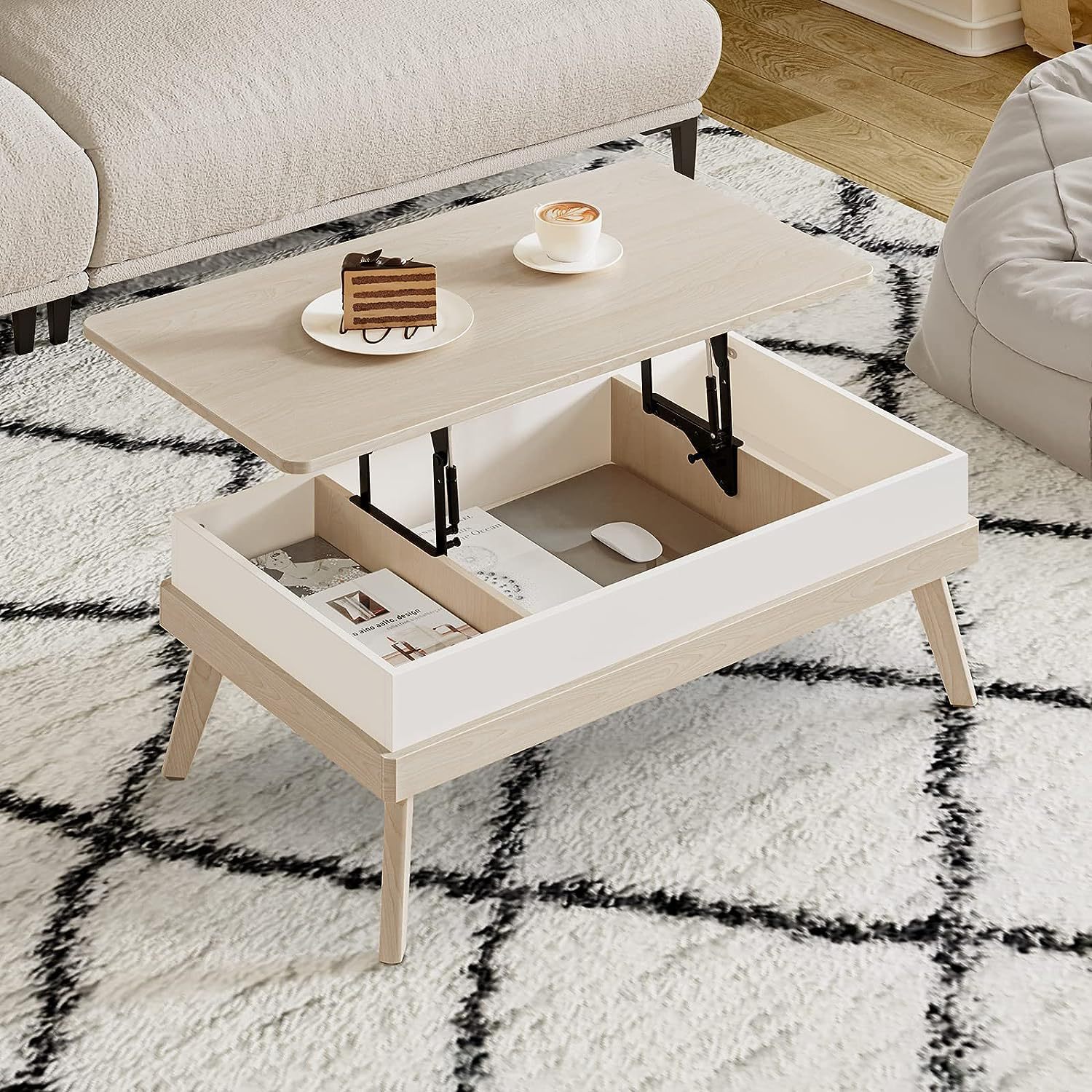 Nordic Lifting Coffee Table, Simple Small Apartment Living Room, Multi-Functional Tea Table, Dining Table, Dual-Purpose Table