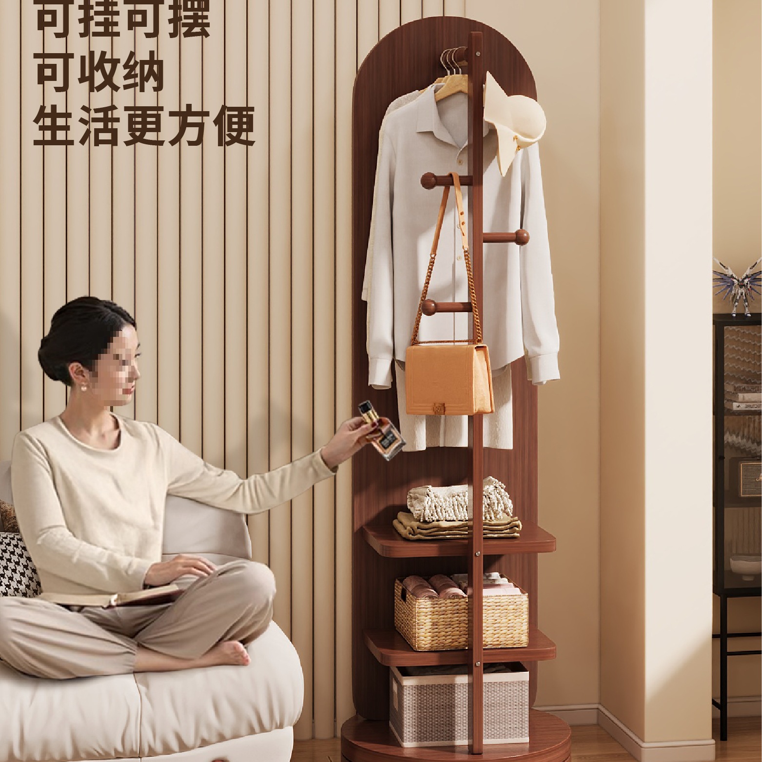 Full-Length Mirror, Floor-To-Ceiling Mirror, Home Girl's Bedroom, Rotatable and Movable Fitting Mirror, Hanging Coat Rack, Integrated Dressing Mirror