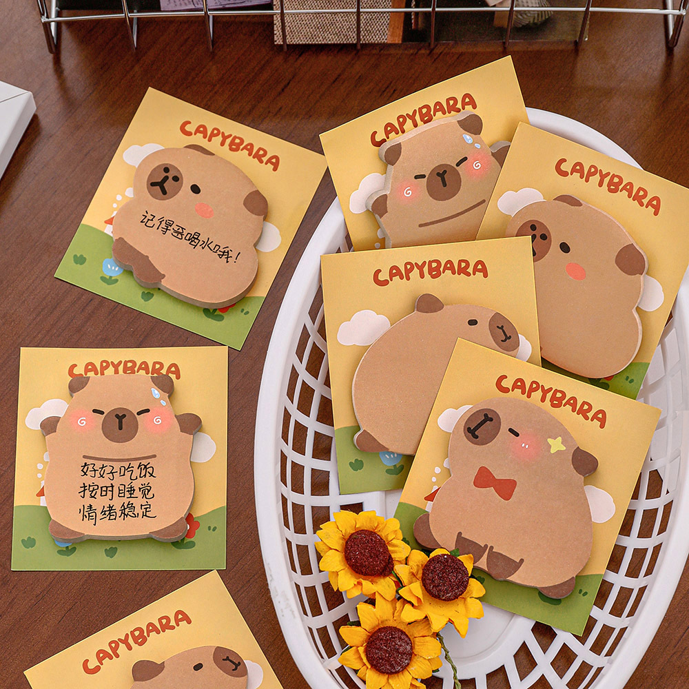 Cartoon Capybara Shaped Post-it Notes for Students Ins Cute Self-adhesive Notepad Capibala Message Notes N Stickers