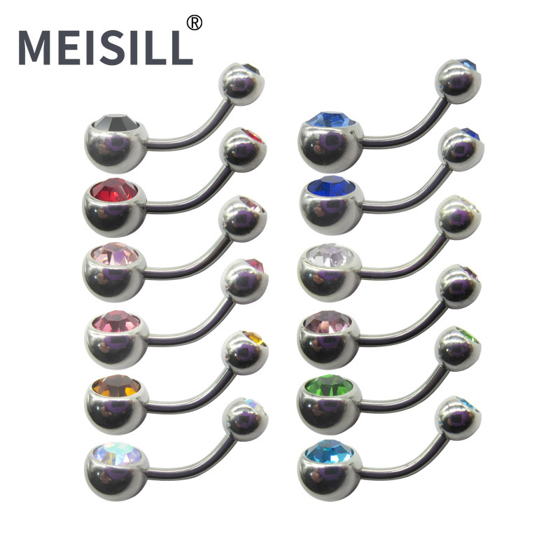 Meier Stainless Steel Double Diamond Umbilical Ring with Diamond Navel Buckle Cross-border Human Puncture Jewelry with Diamond Navel Nail