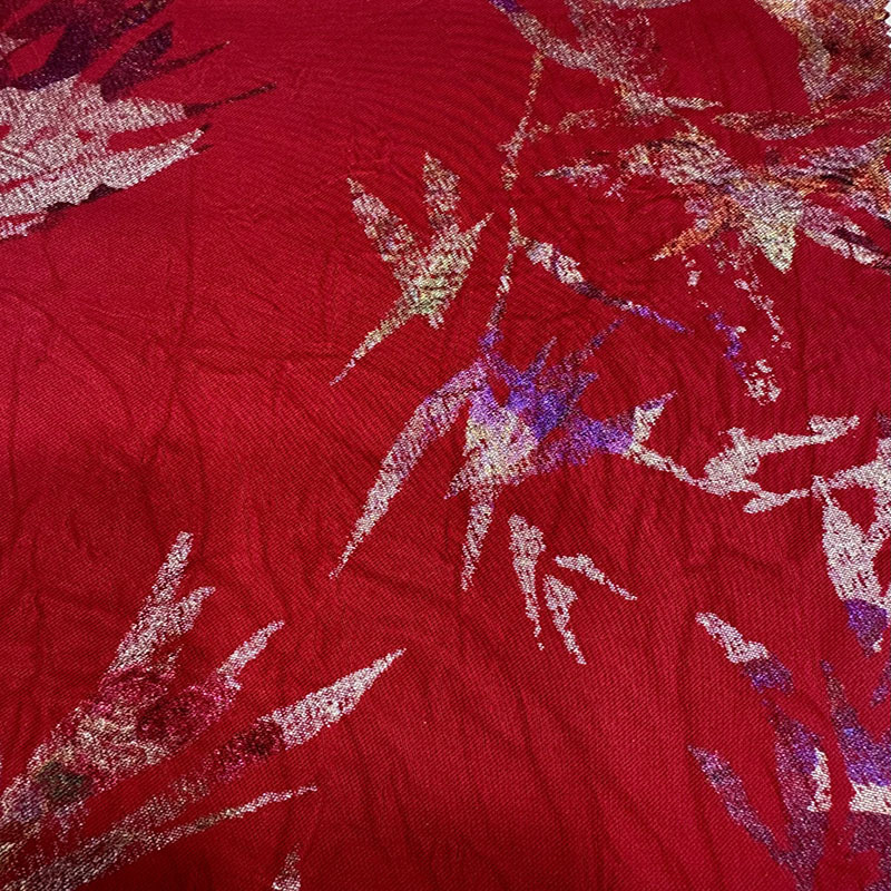 2025 New Imitation Acetate Bamboo Leaf Bronzing Wrinkled Fabric Polyester Satin New National Style Cardigan Cheongsam Dress Cloth