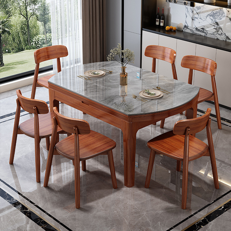 Solid Wood Small Apartment Nordic Slate Dining Table Retractable Folding Modern Simple Home Dining Induction Cooker Dining Table