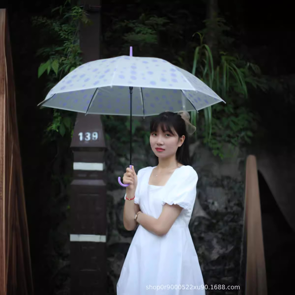 Frosted Polka Dot Umbrella Women's Long Handle Umbrella Internet Celebrity Student Kidsren's Straight Handle Small Fresh Advertising Umbrella Can Be Printed with Logo