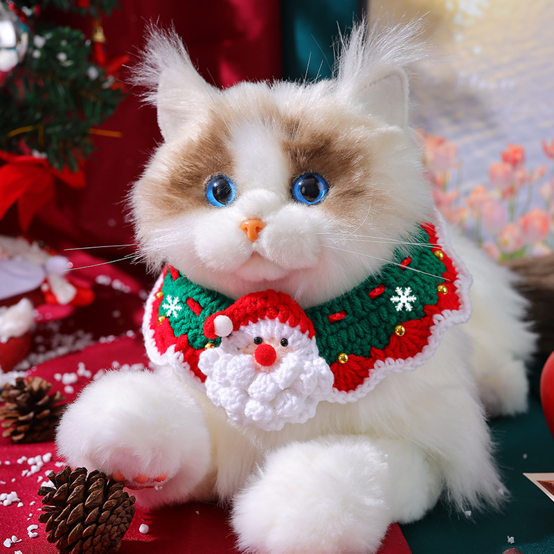 Cat Christmas Bib Adjusting Collar Cute Knitted Slippery Towel Pet New Year Bib Scarf Decorations