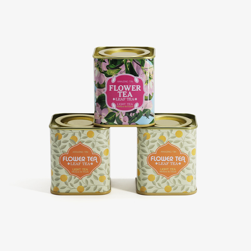 Manufacturer Customized Square Candy Flower Tea Tin Box with Pry Lid and Sealed Souvenir Small Can Travel Portable Tea Tin Can