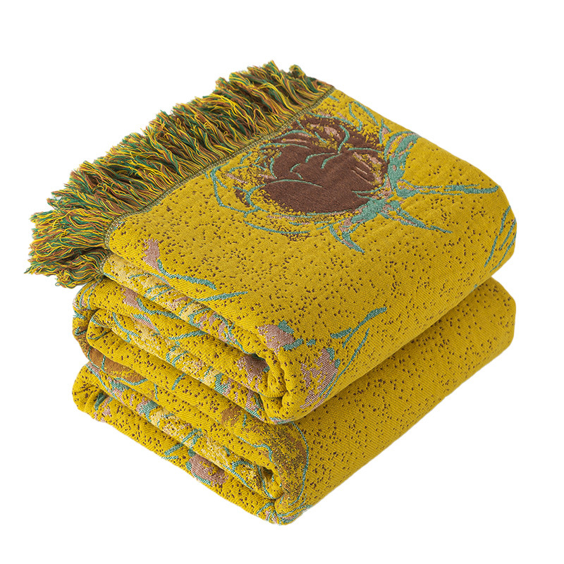 2025 New Pure Cotton Gauze Towel Quilt Blanket Office All Cotton Jacquard Nap Blanket Home Laptop Sofa Towel