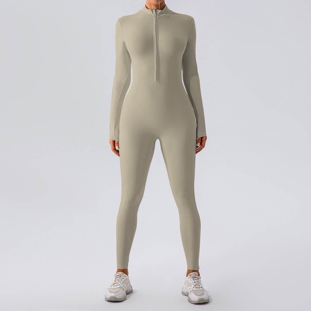Cross-Border Women's Autumn Sports Bodysuit, Tight-Fitting, Slimming, Naked-Feel Fitness Wear, Half-Zip Dance Bodysuit, Long-Sleeved Yoga Wear