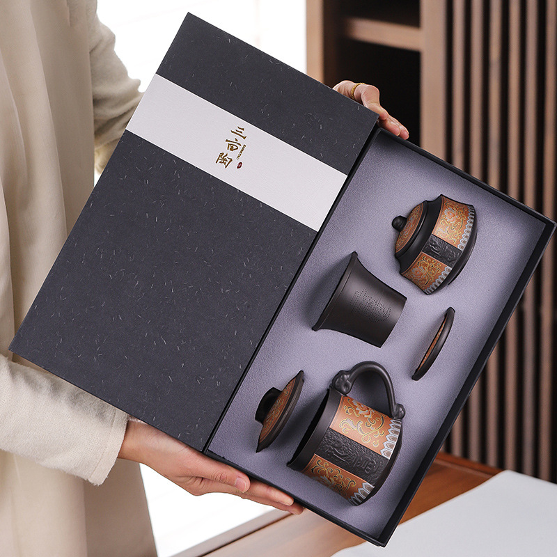 Чашка для чая из пурпурного песка с крышкой, фильтр для отделения чая, высококачественная офисная чашка, личная чашка для чая в подарочной коробке