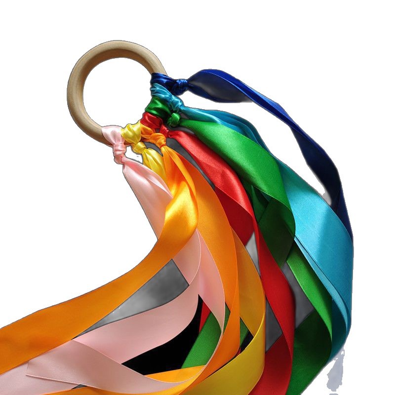 Rainbow Ribbon Wooden Ring Bell Kindergarten Morning Exercise Primary School Rattle Children's Day Children's Program Props