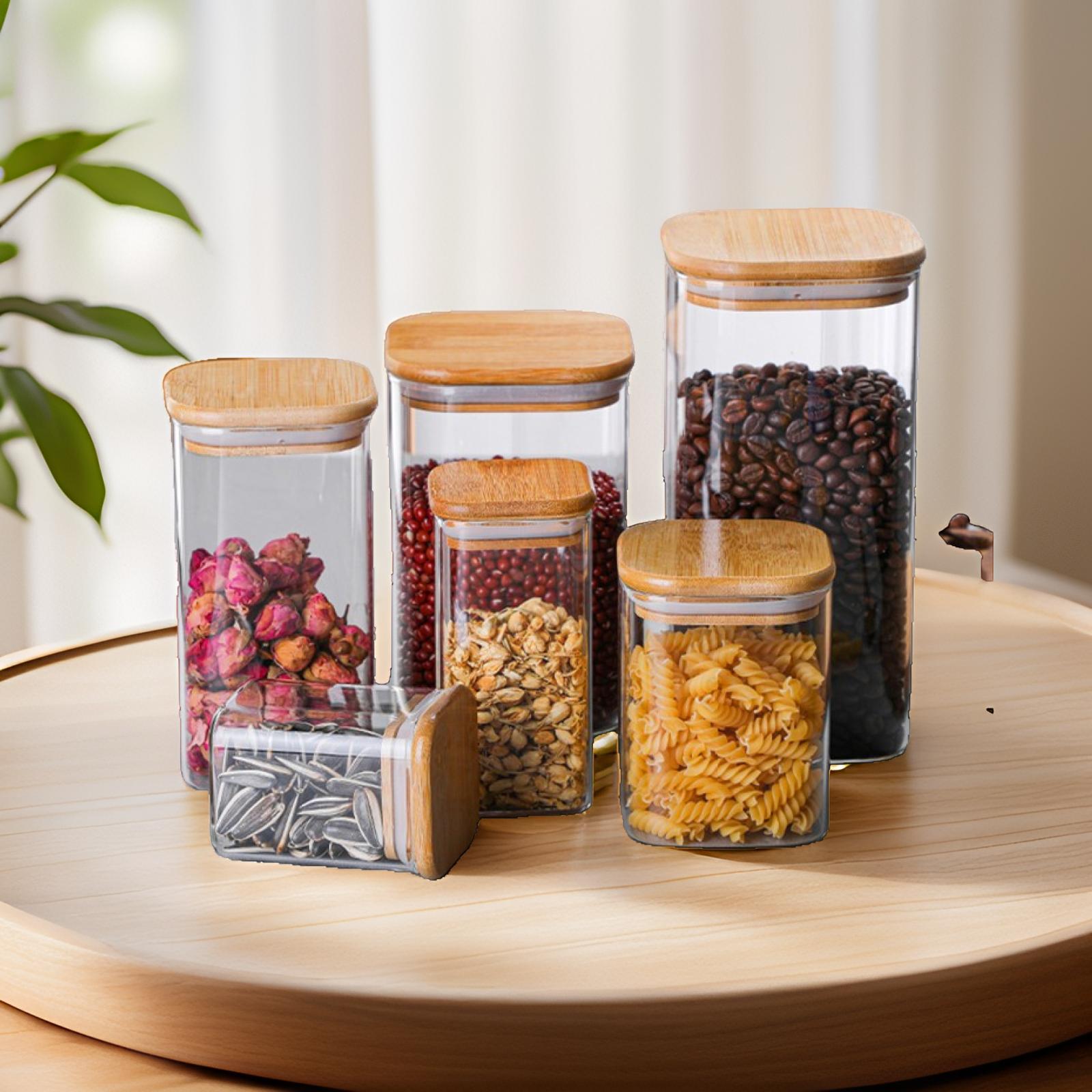 ✅ High Borosilicate Glass Storage Jar Kitchen Storage Bottle Tea Cereal Candy Bamboo Wood Lid Sealed Jar Bamboo Lid Storage