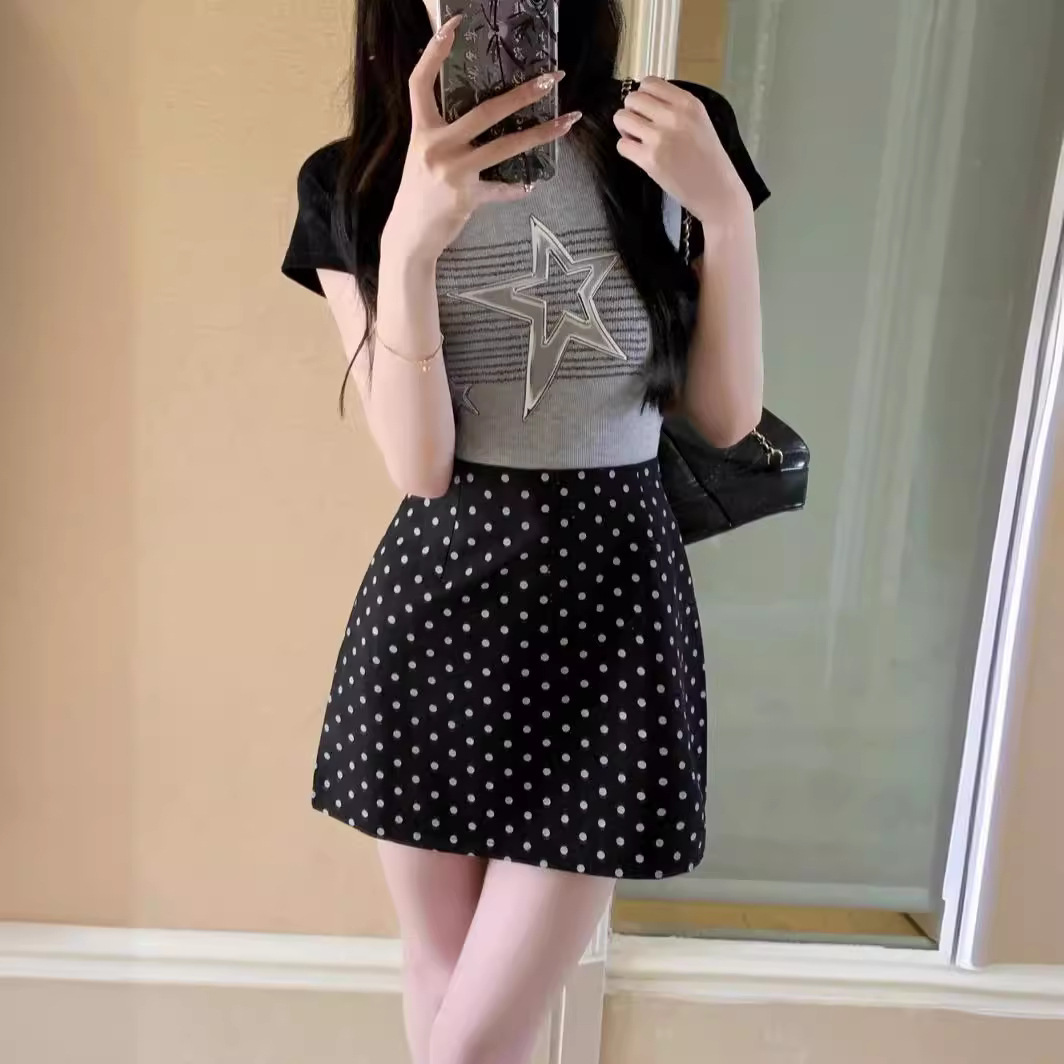 Dongdaemun Women's Clothing 2025 Spring Polka Dot Skirt Women's Commuting Easiest for Match High Waist Hip Skirt A-Line Suit Short Skirt