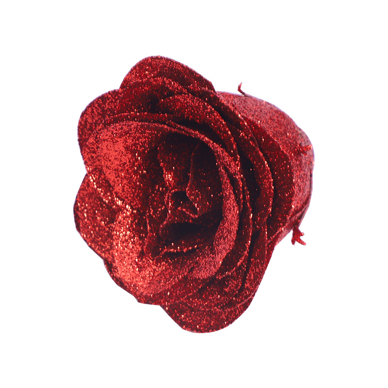 Factory wholesale simulation gold powder crystal rose flower head blue enchantress red fake flower flash cross-border rose