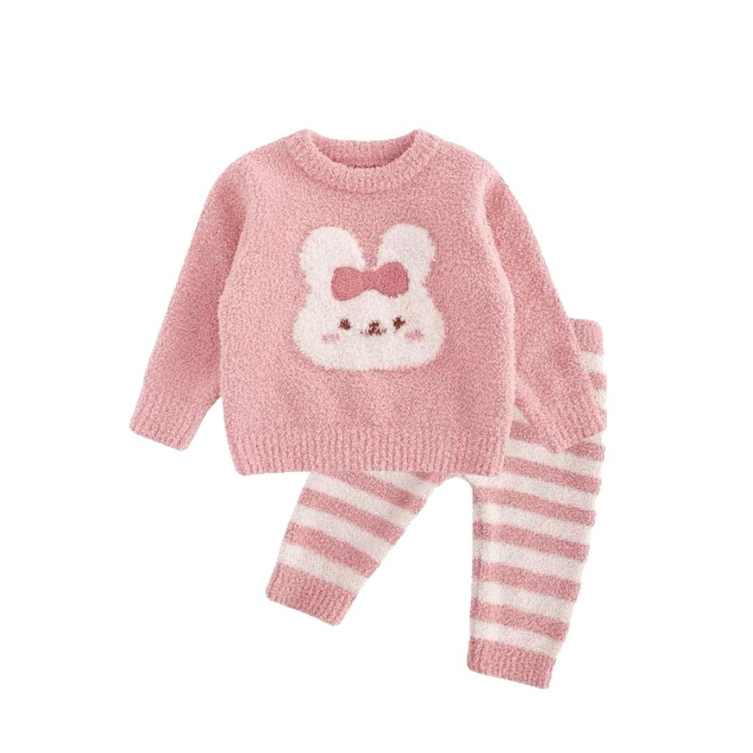 [полувельвет] пижама для девочек, зимняя теплая домашняя одежда, можно носить на улице, вязаный мультяшный костюм