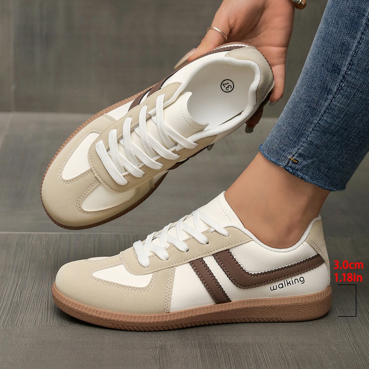 Cross-border ladies plus size training shoes sneaker 2025 new European and American retro color matching flat shoes women wholesale