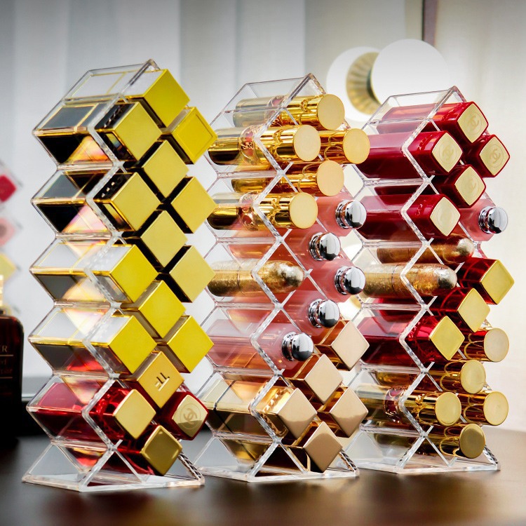 16-Grid Lipstick Storage Box Internet Red Fish-Type Transparent Acrylic Cosmetic Desktop Multi-Grid Lipstick Storage Rack Cross-Border