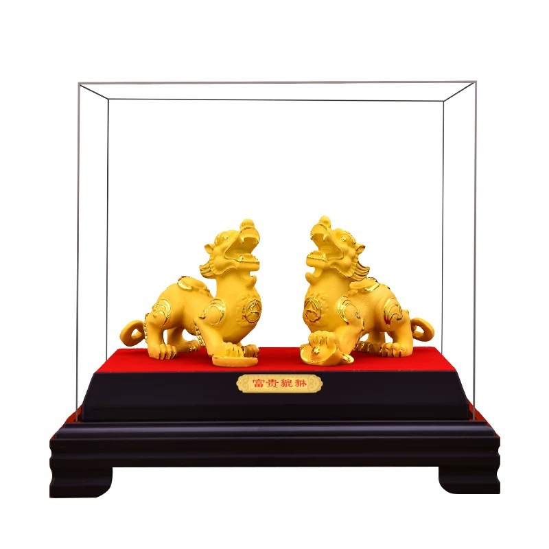 Pixiu Figurine for Attracting Wealth and Prosperity, Plush Sand Gold, Rich Pixiu, Promotional Gift for Insurance Companies and 4S Stores, Resin Gold-Plated