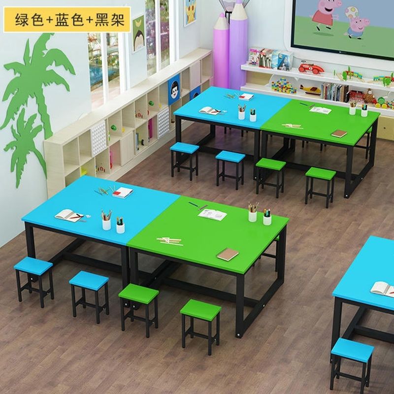 Handmade kindergarten color desks and chairs children's studio painting table primary and secondary school students study table