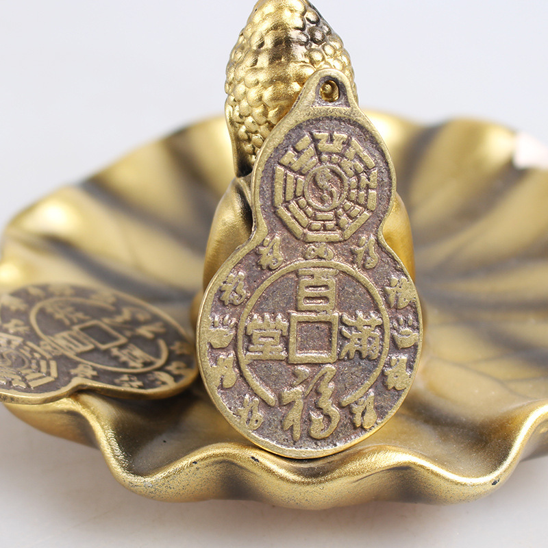 Brass Gourd Money Bag with the Character for Good Luck, Metal Home Decor Copper Coin Ornament Crafts Pendant Wholesale Direct from Manufacturer