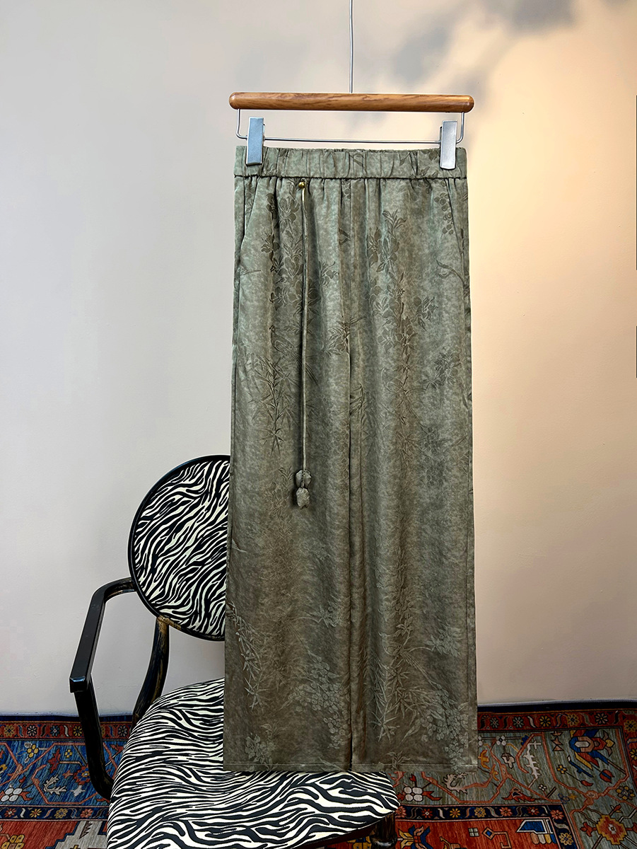 Spring and Summer 2025 New Jacquard Straight Pants Fuguizhu New Chinese Style National Style Selected Fabric Tassel Women's Pants