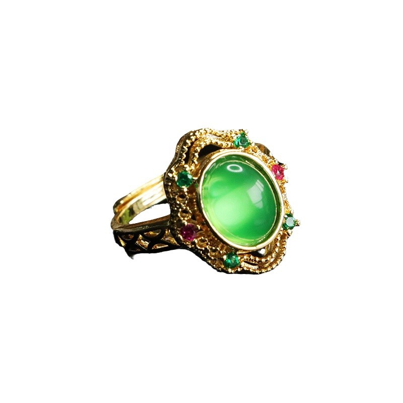Love Yu natural green chalcedony ring ice agate ring palace wind jewelry wholesale generation AY4090401L