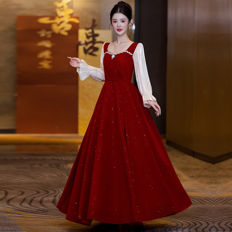 Красное бархатное платье для помолвки, летнее, бургундское, свадебное платье для невесты, беременная, стройнящее платье для тостов