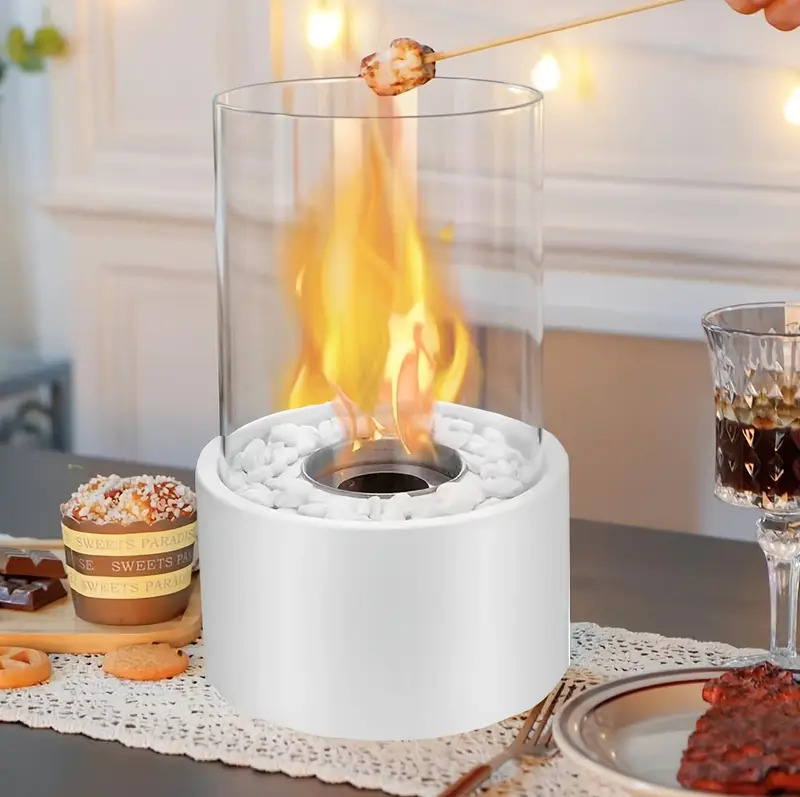 Cross-Border Exclusive Supply of Tabletop Alcohol Fireplace Indoor Small Portable Heating Stove Round Glass Bar Atmosphere Light