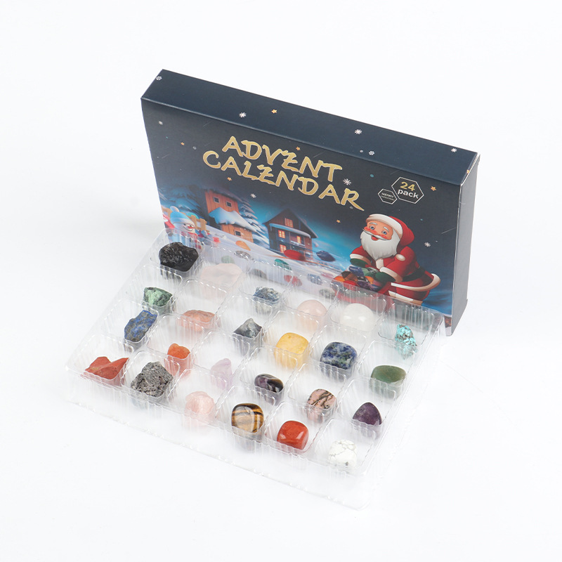 Cross-border Hot Sale 24-grid Natural Crystal Raw Stone Rolling Stone Mine Mark Peach Heart Hexagonal Column Blind Box Christmas Gift Set