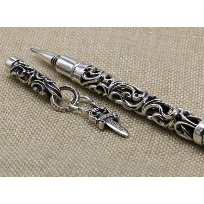 Sterling Silver Sword Ballpoint Pen Retro Hollow Tang Grass Pattern Business Men's High-grade Signature Pen Silver Decoration Craft Gift