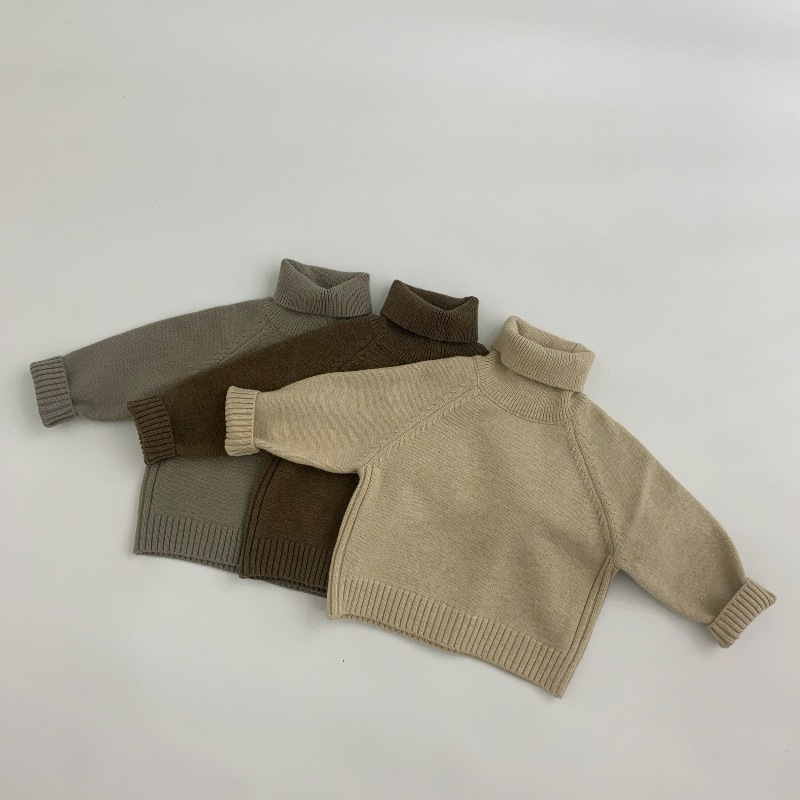 Mori Korean Style Children's Sweater Thick Needle Solid Color High Neck Base Shirt Children's Thickened Pullover Sweater for Boys and Girls