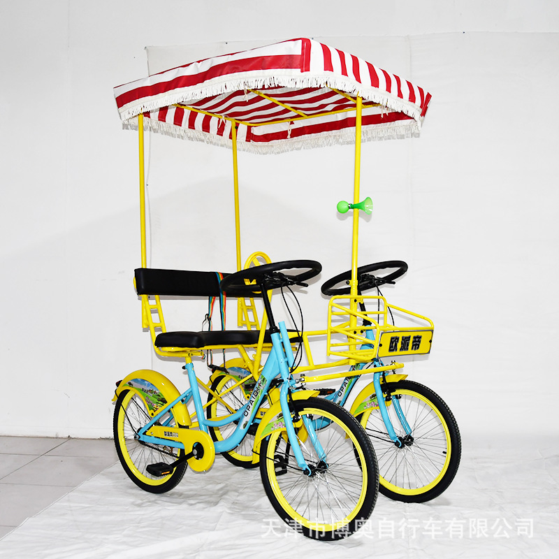 Two-Person Bicycle for Couples, Two-Person Riding, Parent-Child Three-Person Touring Four-Wheeler for Attractions and Greenway Rentals