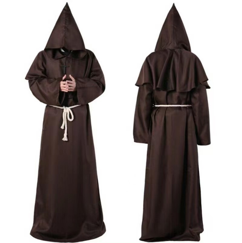 Halloween cosplay Costume Medieval Monk Costume Friar Robe Wizard Costume Priest Costume Stage Costume