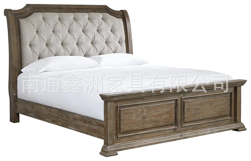 American Style Solid Wood 1.8 m Double Master Bedroom Wedding Bed European Style Retro Log 1.5 Single Bed High-end Modern Simple