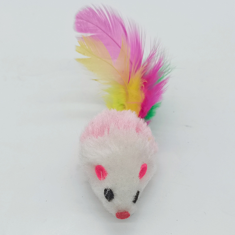 Factory supply Cat plush mouse toy colorful feather tail simulation mouse funny cat toy plush toy