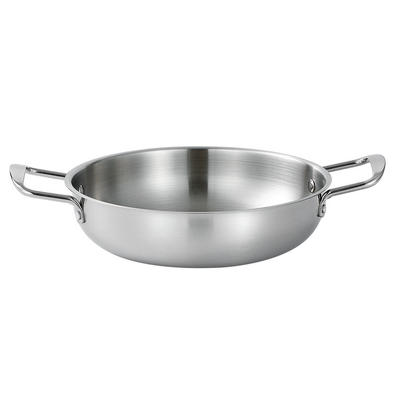 Korean-style Stainless Steel Pot Seafood Dry Pot Binaural Golden Lamian Noodles Pot Small Bubble Noodles Dry Pot Flat Bottom Mini Small Hot Pot Pot