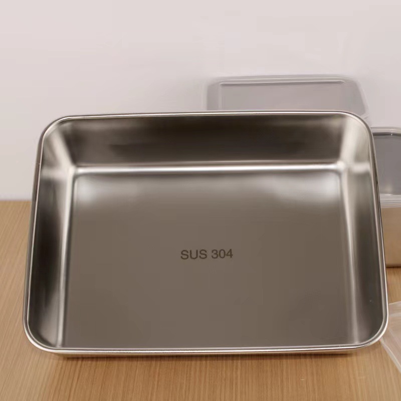Magnetic Towel Tray Stainless Steel Square Tray Japanese-style Tray Barbecue Tray Household Rectangular Dish Plate Flat-bottomed Cold Dishes
