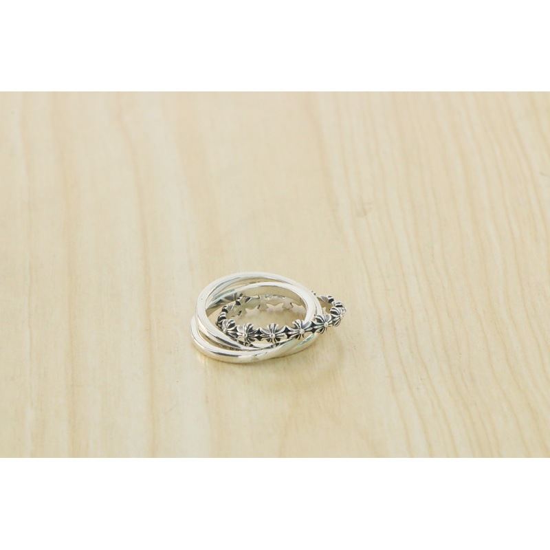 Men's and Women's Fashion Korean Style Retro Creative Trendy Niche Jewelry Sterling Silver Cross Three-In-One Ring Multi-Layer Ring